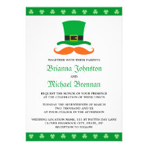 Leprechaun hat mustache St Patrick's day wedding Personalized Invitations