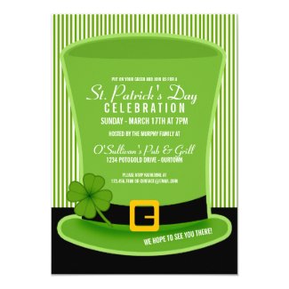 Leprechaun Hat St. Patricks Day Party Invitations