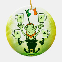 Leprechaun Juggling Beers and Irish Flag Christmas Tree Ornament