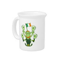 Leprechaun Juggling Beers and Irish Flag pitchers