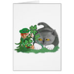Leprechaun Picks a Four Leaf Clover for Kitten Card