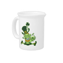 Leprechaun Running and Holding a Glass of Beer pitchers