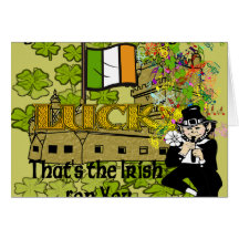 Leprechauns, castles, good luck and laughter greeting card