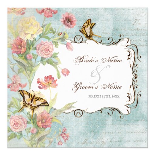 Les Fleurs Peony Rose Tulip Floral Flowers Wedding Custom Invitation