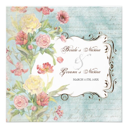 Les Fleurs Peony Rose Tulip Floral Flowers Wedding Personalized Invite