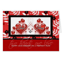 Lesbian Couple Anniversary - Hers & Hers Hearts Card