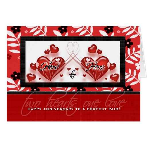 Lesbian Couple Anniversary Hers And Hers Hearts Card Zazzle 