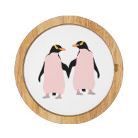Lesbian Gay Pride Penguins Holding Hands Round Cheeseboard