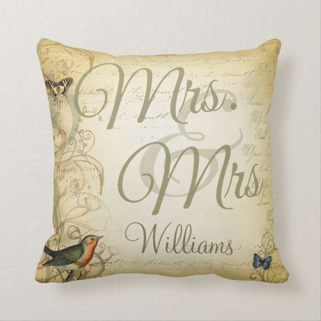 Lesbian Wedding Forever and Always Bird Butterfly Throw Pillow-1