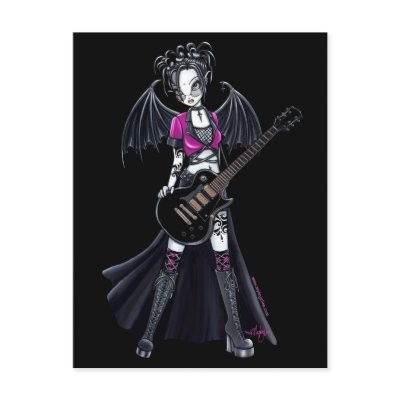 "Leslie" Black Beauty Guitar Rocker Fairy Post Cards by mykajelina