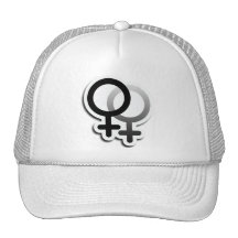 LESSBIAN LOVE SYMBOLS BLACK TRUCKER HATS