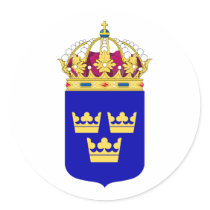 Lesser Coat of Arms Sweden Official Symbol Logo Round Sticker