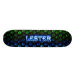 Lester skateboard blue fire and flames design