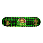 Lester skull green fire Skatersollie skateboard.