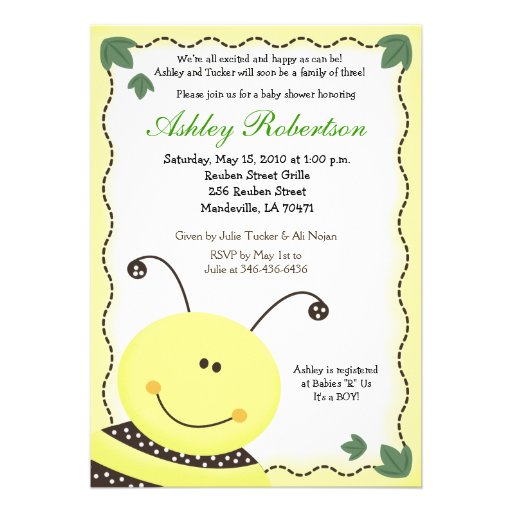 Let it BEE Bumblebee Baby Shower 5x7 Invitation (front side)