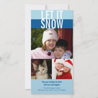 Let it snow bold navy blue Christmas greeting Customized Photo Card