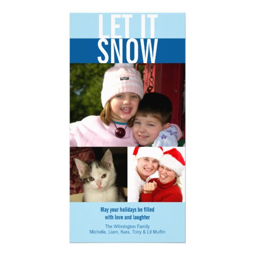 Let it snow bold navy blue Christmas greeting Customized Photo Card