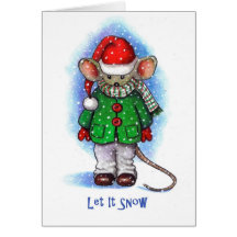 "Let It Snow" Little Mouse Bundled Up For Winter Greeting Card