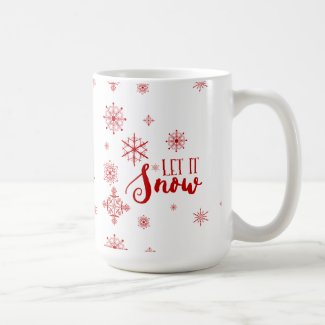 Let It Snow Red Snowflakes & Text Design Classic White Coffee Mug