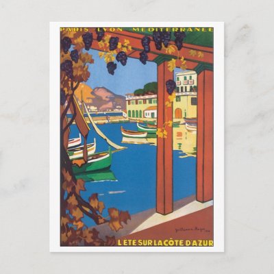 Lete Sur La Cote D&#39; Azur Post Card by vintagegiftmall. Vintage travel posters, luggage labels and postcards from around the world.