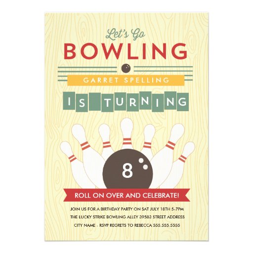 Let's Bowl! Birthday Party Invitation (front side)