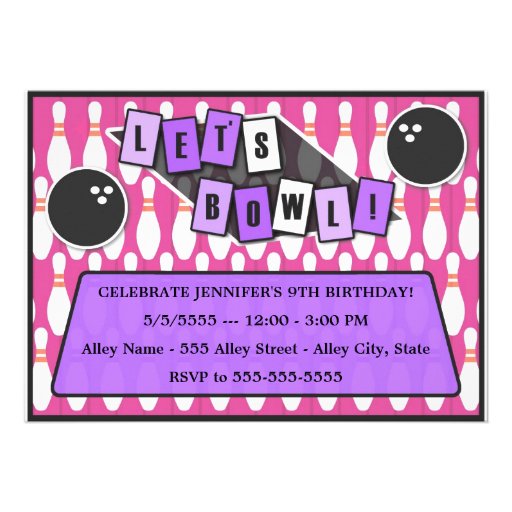 Let's Bowl Bowling Party Birthday Invitation pink