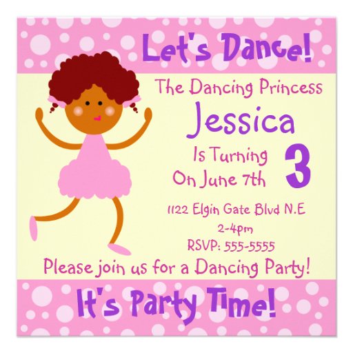 Let's Dance ~ It's Party Time~Kids Birthday Party Personalized Announcements