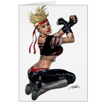 Let's Fight! Blond Punk Rock Girl Pin-up by Al Rio cards by AlRioArt Let's Fight! Blond Punk Rock Girl Pin-up by Al Rio cards