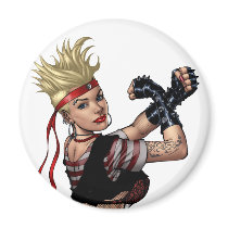 Let's Fight! Blond Punk Rock Girl Pin-up by Al Rio Magnets
