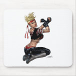 Let's Fight! Blond Punk Rock Girl Pin-up by Al Rio Mousepad