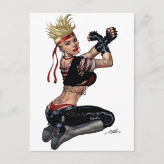 Let's Fight! Blond Punk Rock Girl Pin-up by Al Rio postcard