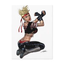 sexy, woman, girl, punk, rock, yin, yang, leather, fight, gloves, boots, red, blond, al rio, female, Postcard with custom graphic design