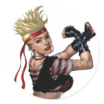 Let's Fight! Blond Punk Rock Girl Pin-up by Al Rio stickers by AlRioArt Let's Fight! Blond Punk Rock Girl Pin-up by Al Rio stickers