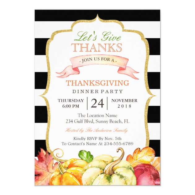 Let's Give Thanks Autumn Thanksgiving Dinner Party Card (front side)