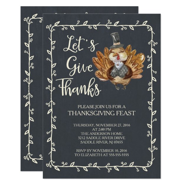 Let's Give Thanks Turkey Thanksgiving Dinner Card (front side)