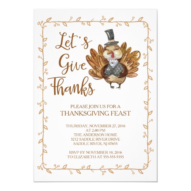 Let's Give Thanks Turkey Thanksgiving Party Card (front side)