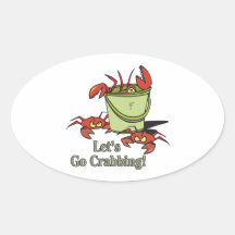 lets go crabbing bucket of crabs graphic oval stickers