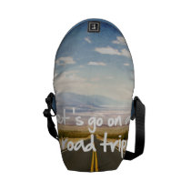 roadtrip, let&#39;s go on a roadtrip, motivationnal, quote, dream, cool, art, highway, discovery, freedom, landscape, trip, cars, road trip, passion, direction, funny, photography, instant, discover, fun, rickshaw messenger bag, Rickshaw messenger bag med brugerdefineret grafisk design