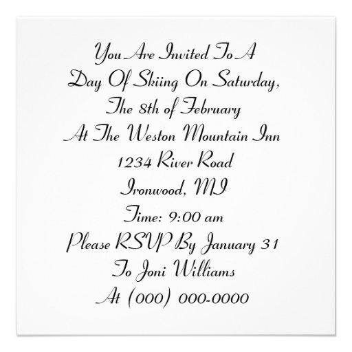 "LET'S GO SKIING" modern style skiing Invitation