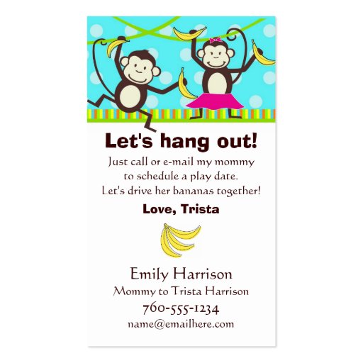 Let's Hang Out, Monkey Play Date Cards Business Cards (front side)