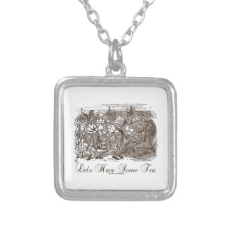 Let's Have Some Tea Wonderland Alice Haigha Hatta Square Pendant Necklace