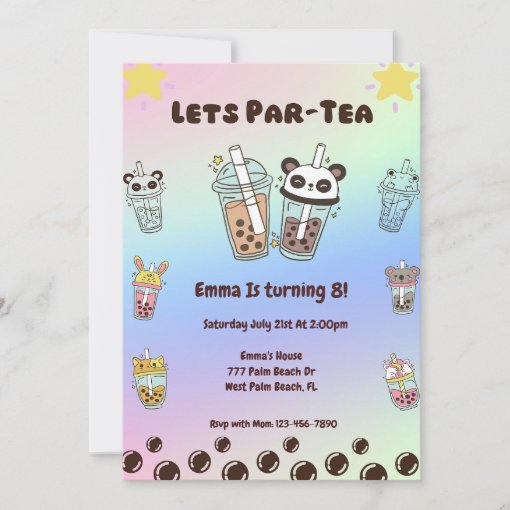 Let S Par Tea Bubble Tea Boba Birthday Invitation Zazzle