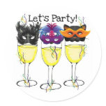LET'S PARTY! CARNIVAL OR HALLOWEEN MASK WINE GLASS ROUND STICKERS