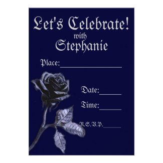 Let's Party Dark Blue Rose Invitations