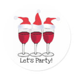 LET'S PARTY RED WINE AND CHRISTMAS HATS PRINT STICKER