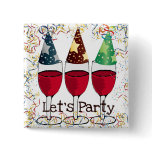 LET'S PARTY RED WINE PARTY HATS PRINT BUTTONS