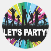 Lets Party Round Sticker