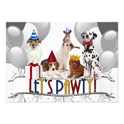 Let's PAWty Dogs in Grayscale Party Invitation