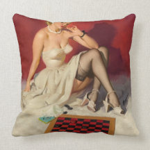 Lets Play a Game - Retro Pinup Girl Throw Pillows