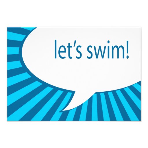 let's swim! comic speech bubble personalized invites